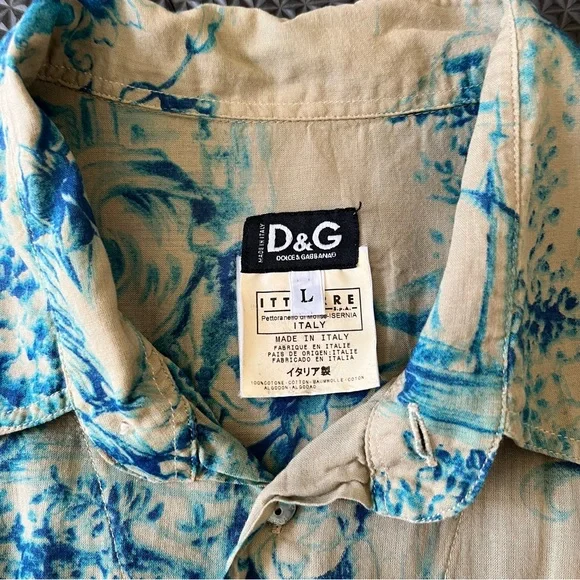 Vintage 1998 Dolce & Gabbana Toile De Jouy Beige & Bleu Shirt Size L - Picture 8 of 14